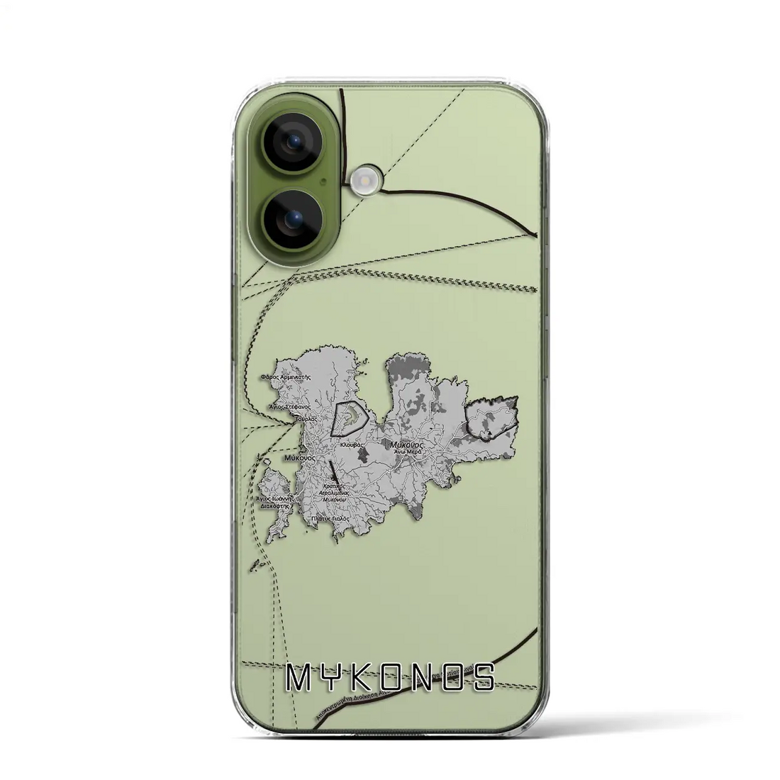 【ミコノス島（ギリシャ）】地図柄iPhoneケース（クリアタイプ）モノトーン・iPhone 17 Pro Max 用