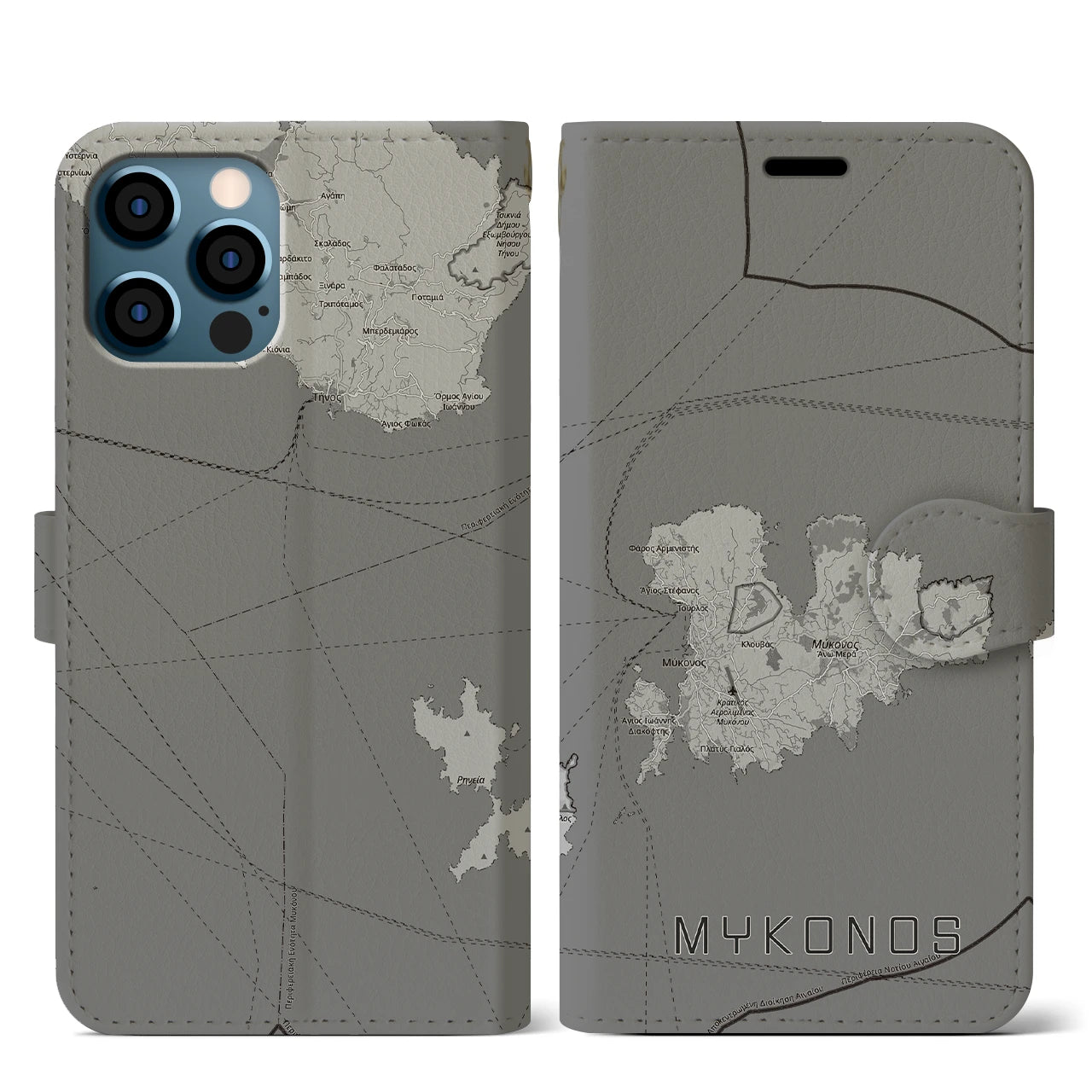 【ミコノス島（ギリシャ）】地図柄iPhoneケース（手帳タイプ）