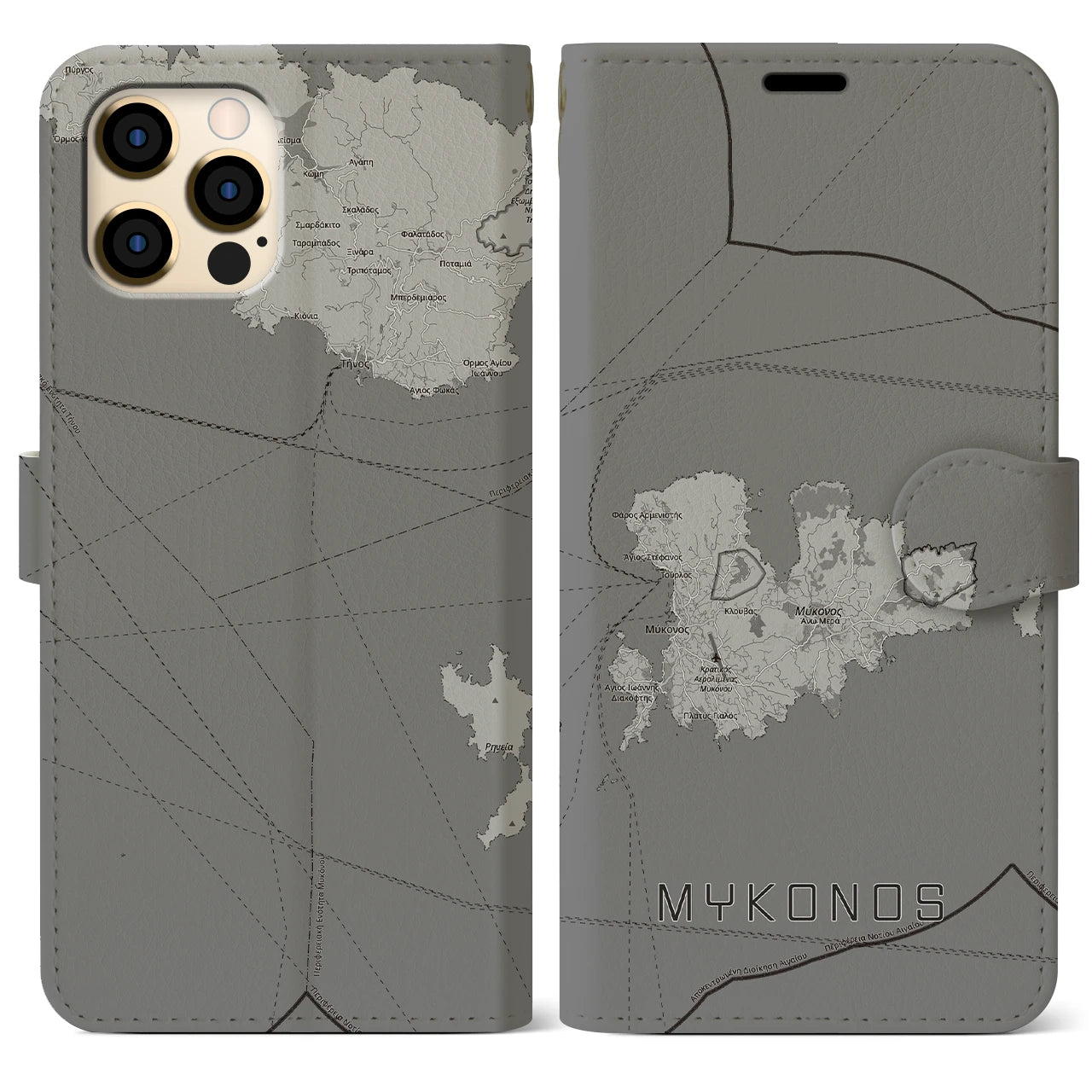 【ミコノス島（ギリシャ）】地図柄iPhoneケース（手帳タイプ）