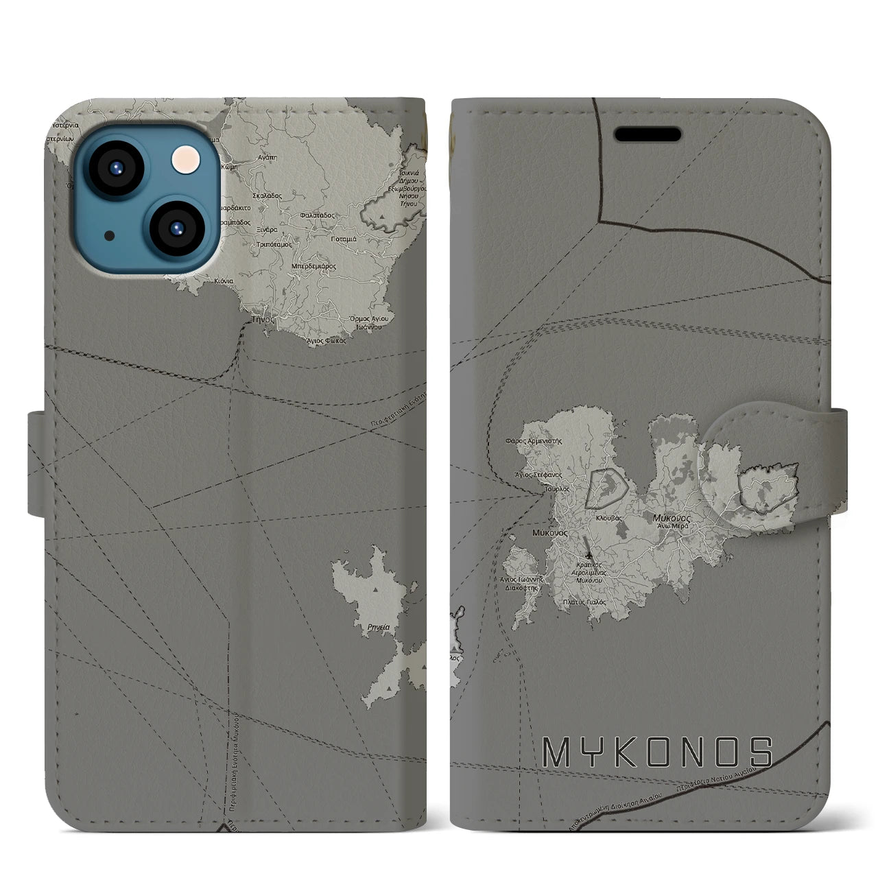 【ミコノス島（ギリシャ）】地図柄iPhoneケース（手帳タイプ）