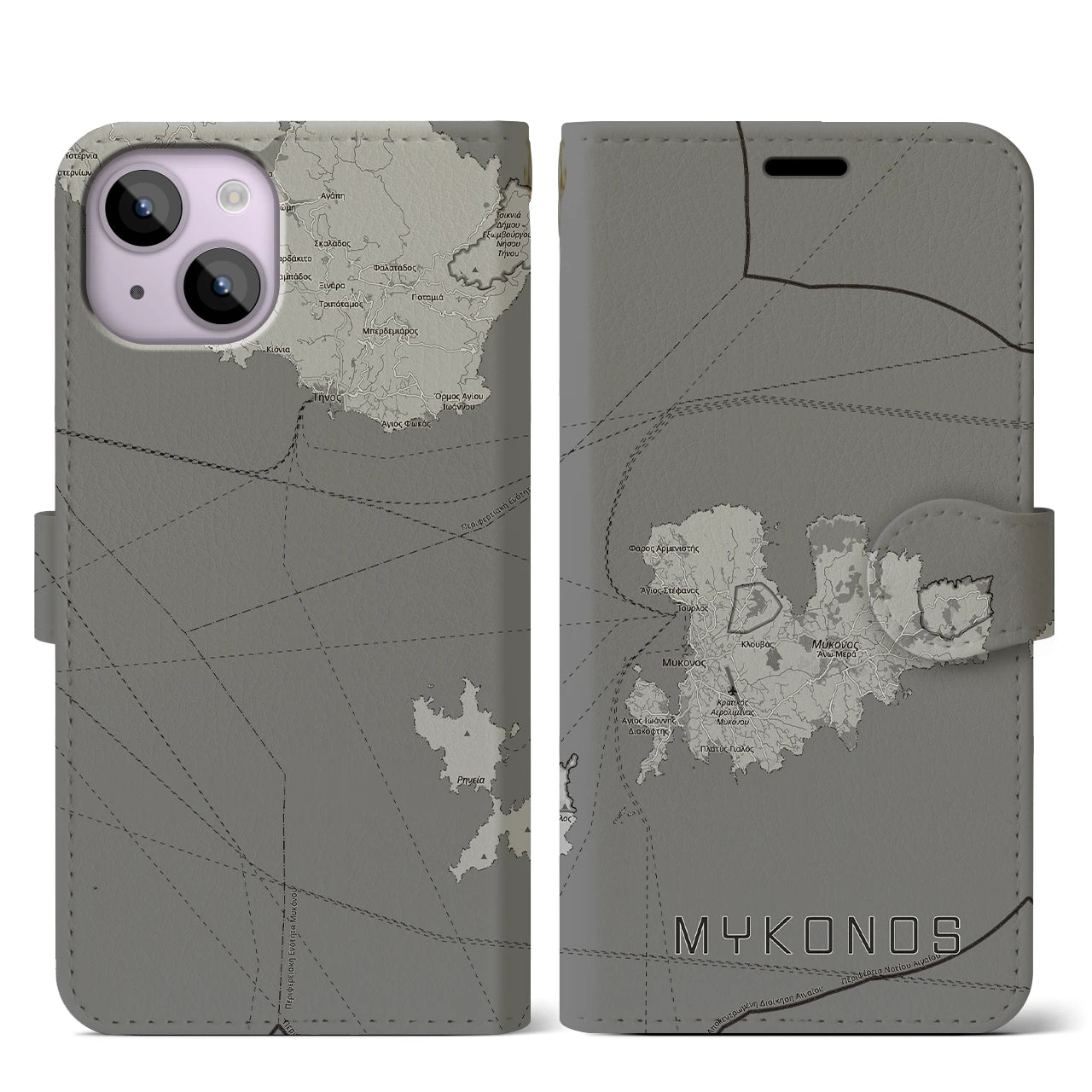 【ミコノス島（ギリシャ）】地図柄iPhoneケース（手帳タイプ）