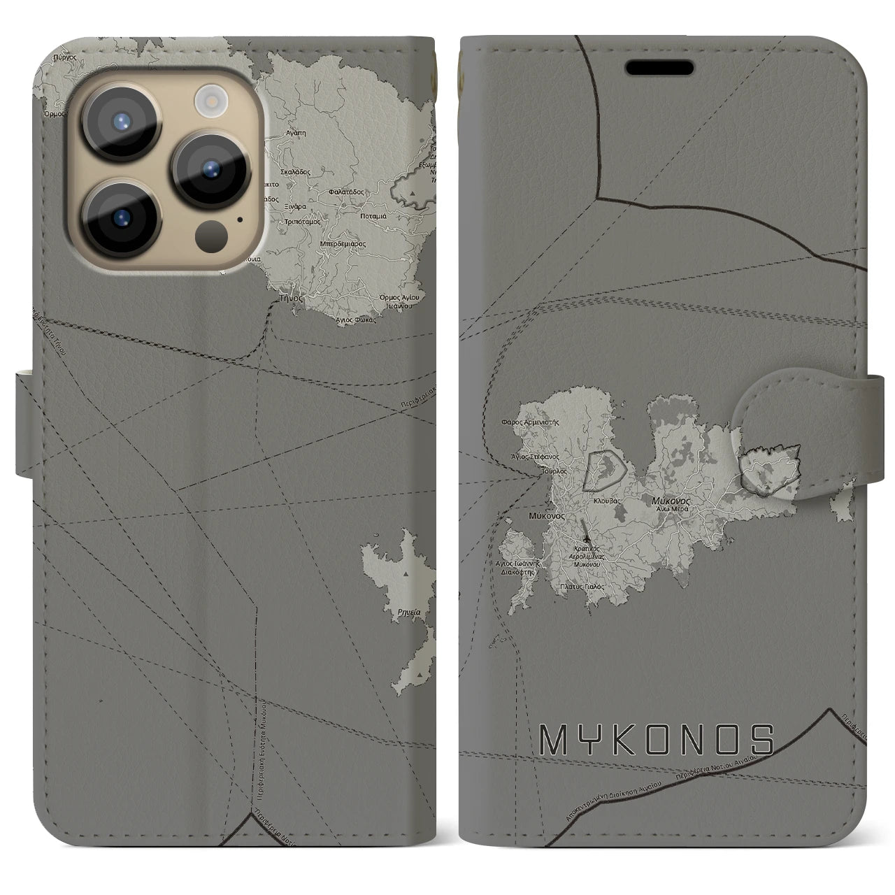 【ミコノス島（ギリシャ）】地図柄iPhoneケース（手帳タイプ）