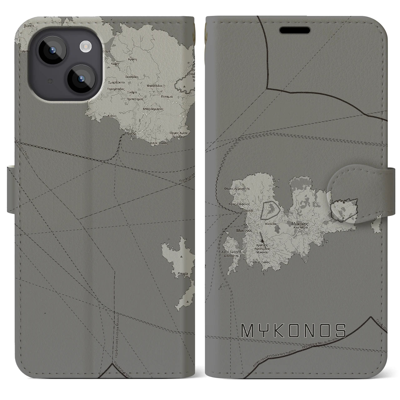【ミコノス島（ギリシャ）】地図柄iPhoneケース（手帳タイプ）