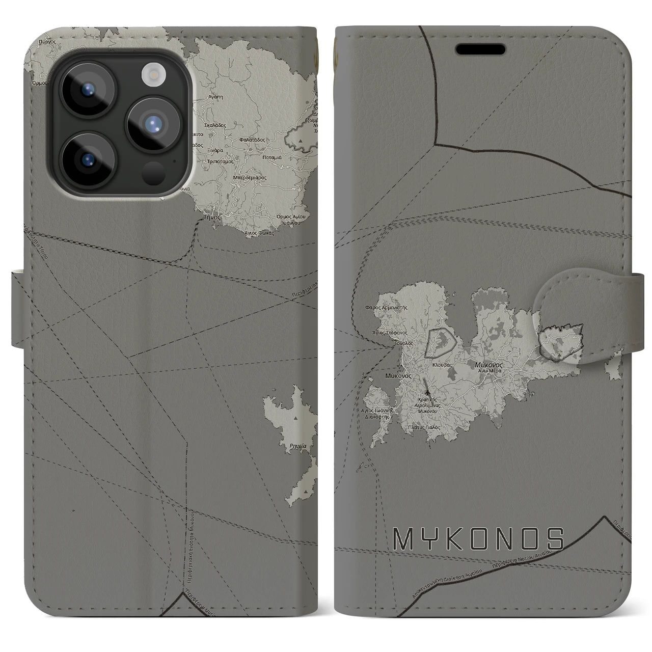 【ミコノス島（ギリシャ）】地図柄iPhoneケース（手帳タイプ）