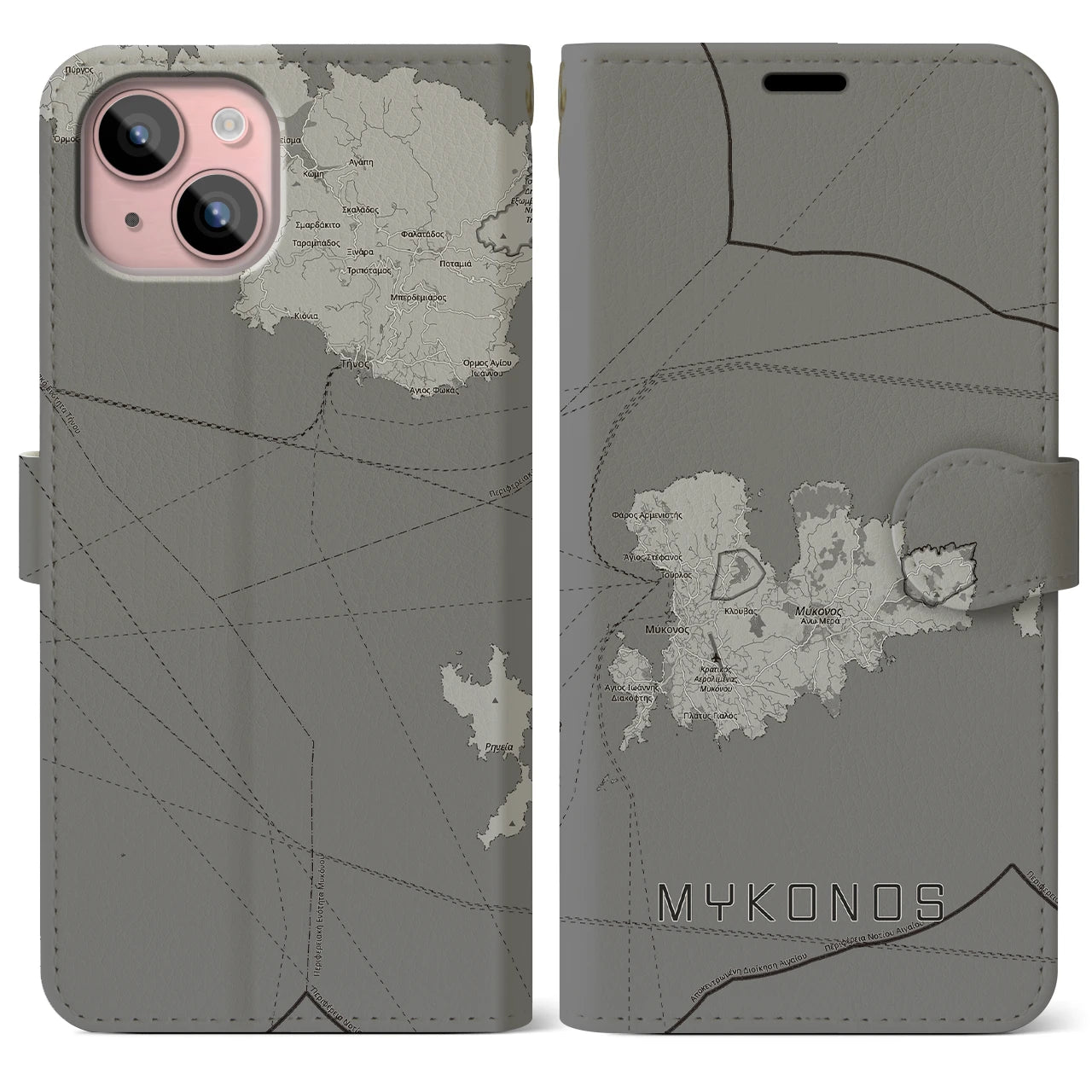 【ミコノス島（ギリシャ）】地図柄iPhoneケース（手帳タイプ）