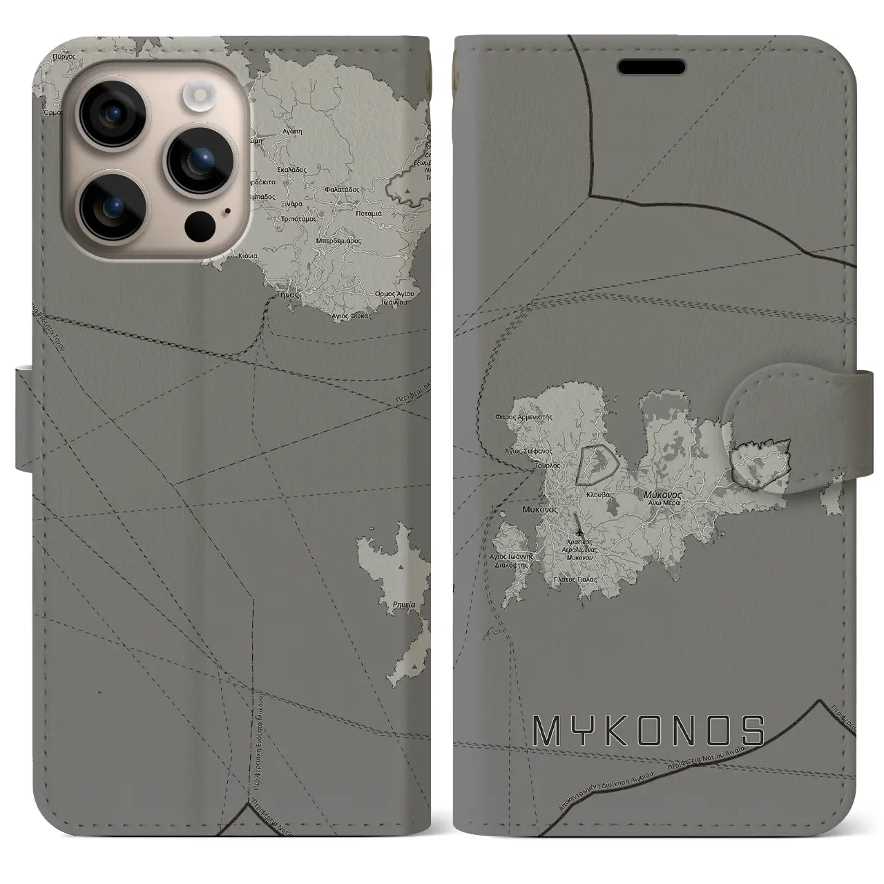 【ミコノス島（ギリシャ）】地図柄iPhoneケース（手帳タイプ）