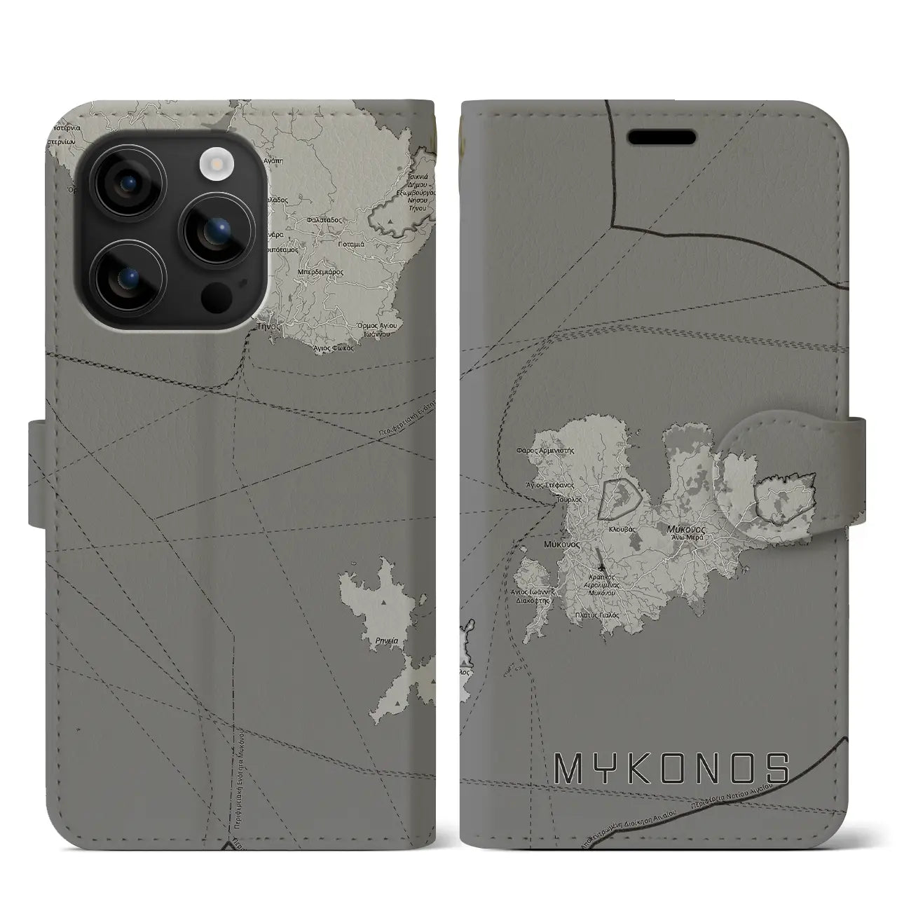 【ミコノス島（ギリシャ）】地図柄iPhoneケース（手帳タイプ）