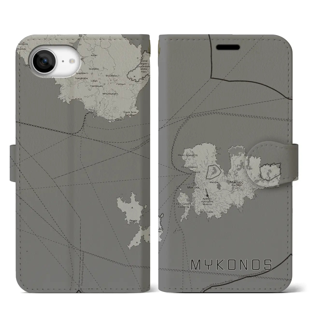 【ミコノス島（ギリシャ）】地図柄iPhoneケース（手帳タイプ）