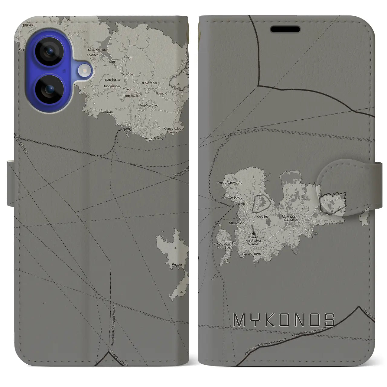 【ミコノス島（ギリシャ）】地図柄iPhoneケース（手帳タイプ）