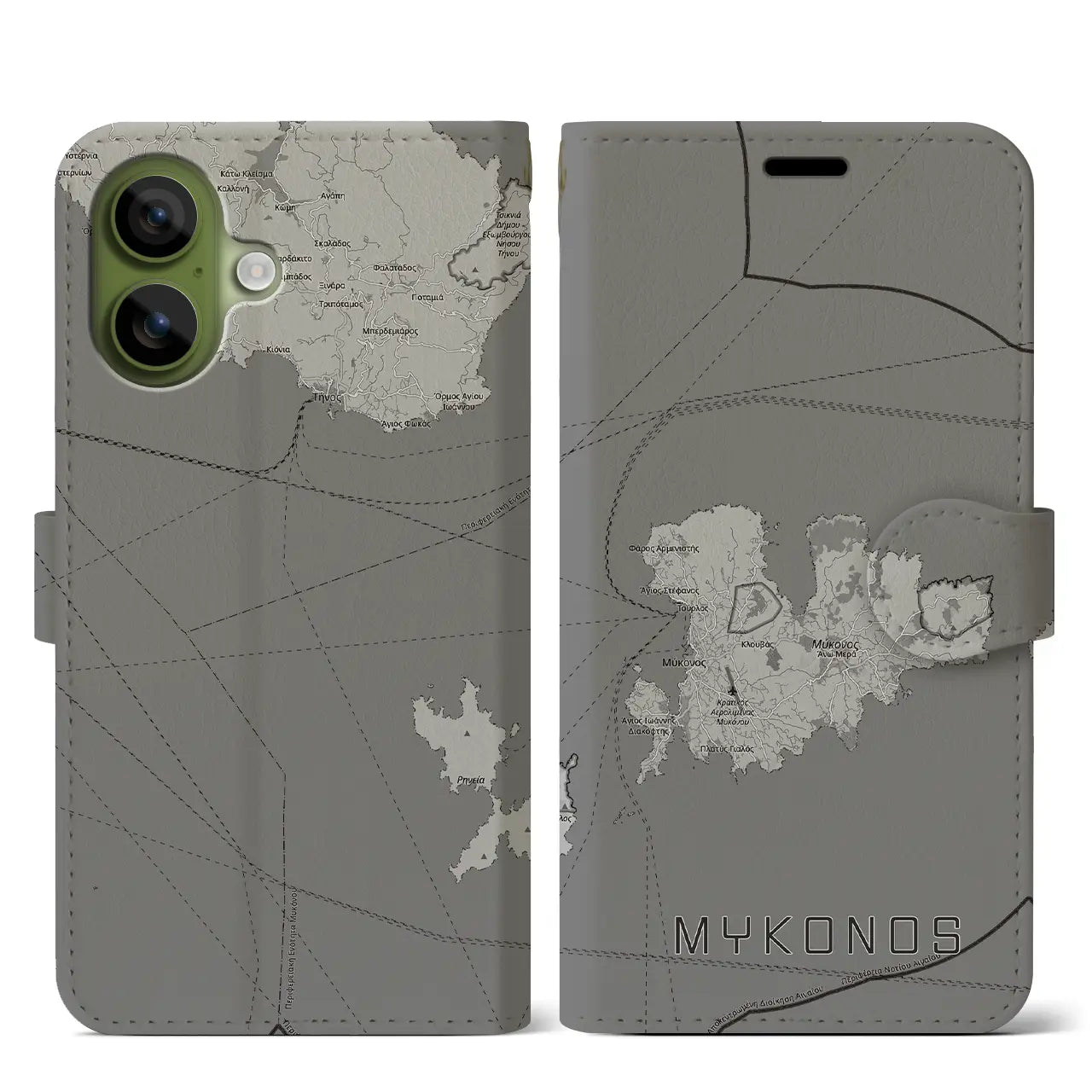 【ミコノス島（ギリシャ）】地図柄iPhoneケース（手帳タイプ）