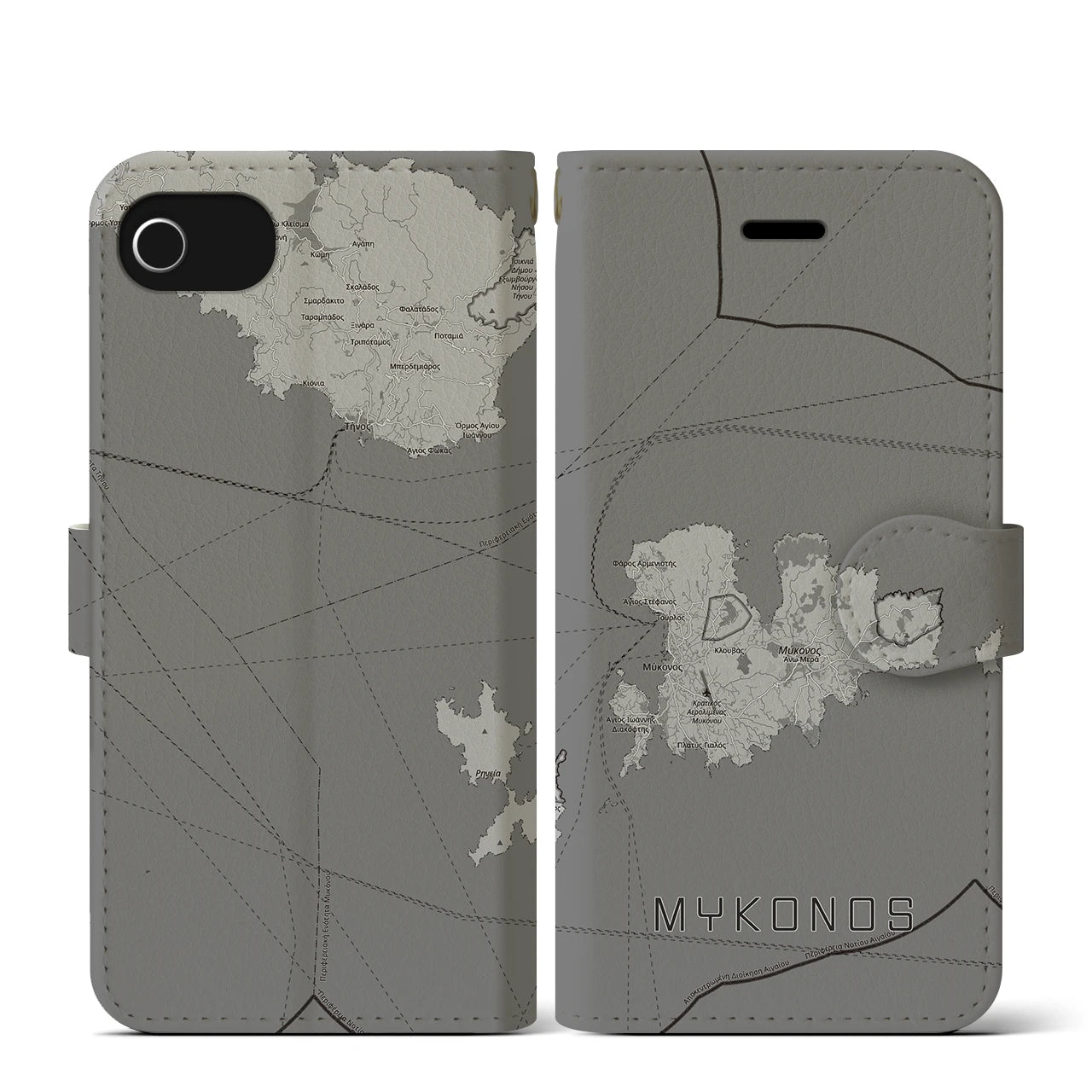 【ミコノス島（ギリシャ）】地図柄iPhoneケース（手帳タイプ）