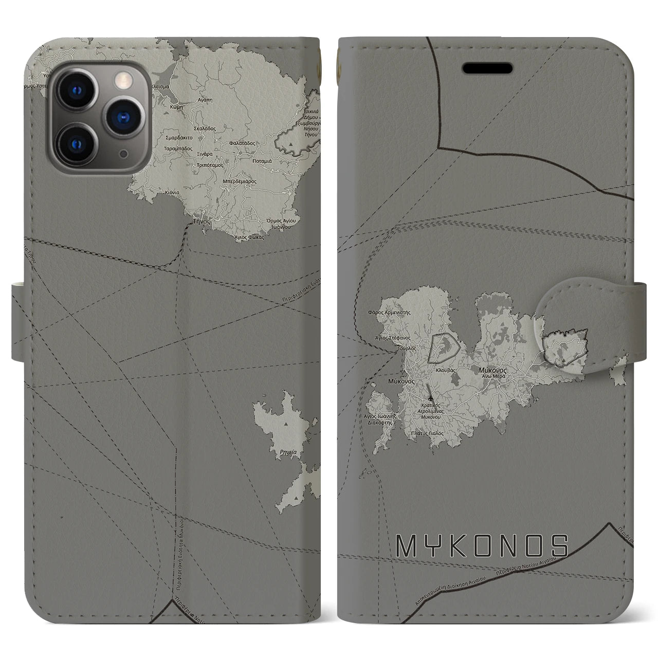 【ミコノス島（ギリシャ）】地図柄iPhoneケース（手帳タイプ）