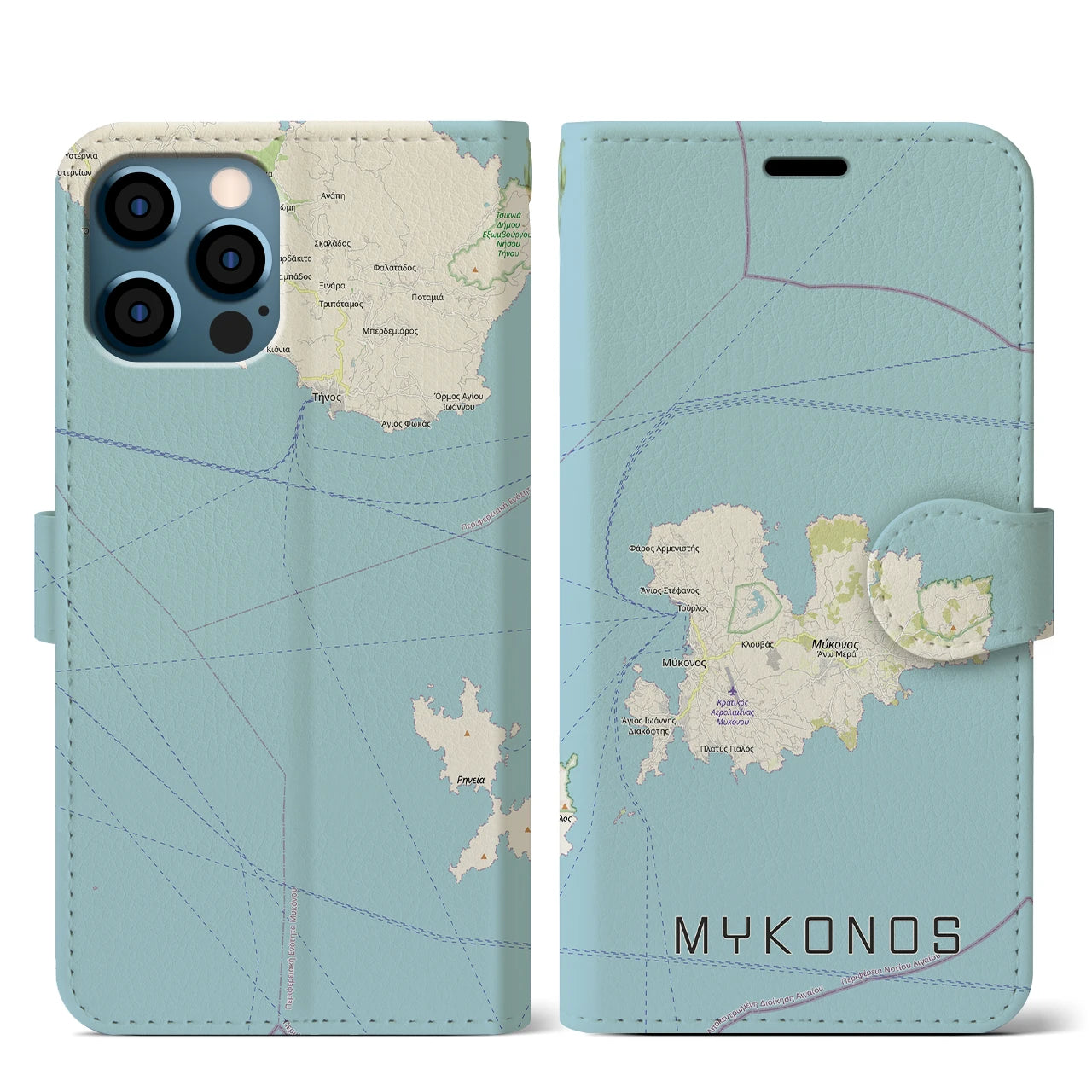 【ミコノス島（ギリシャ）】地図柄iPhoneケース（手帳タイプ）