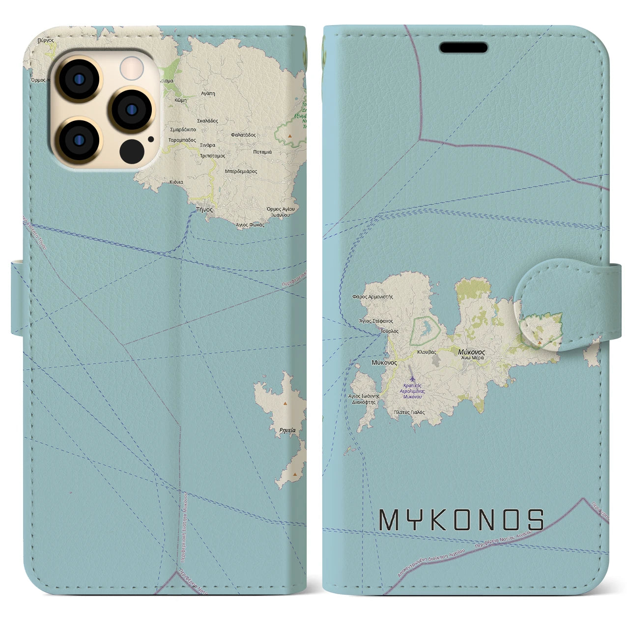 【ミコノス島（ギリシャ）】地図柄iPhoneケース（手帳タイプ）