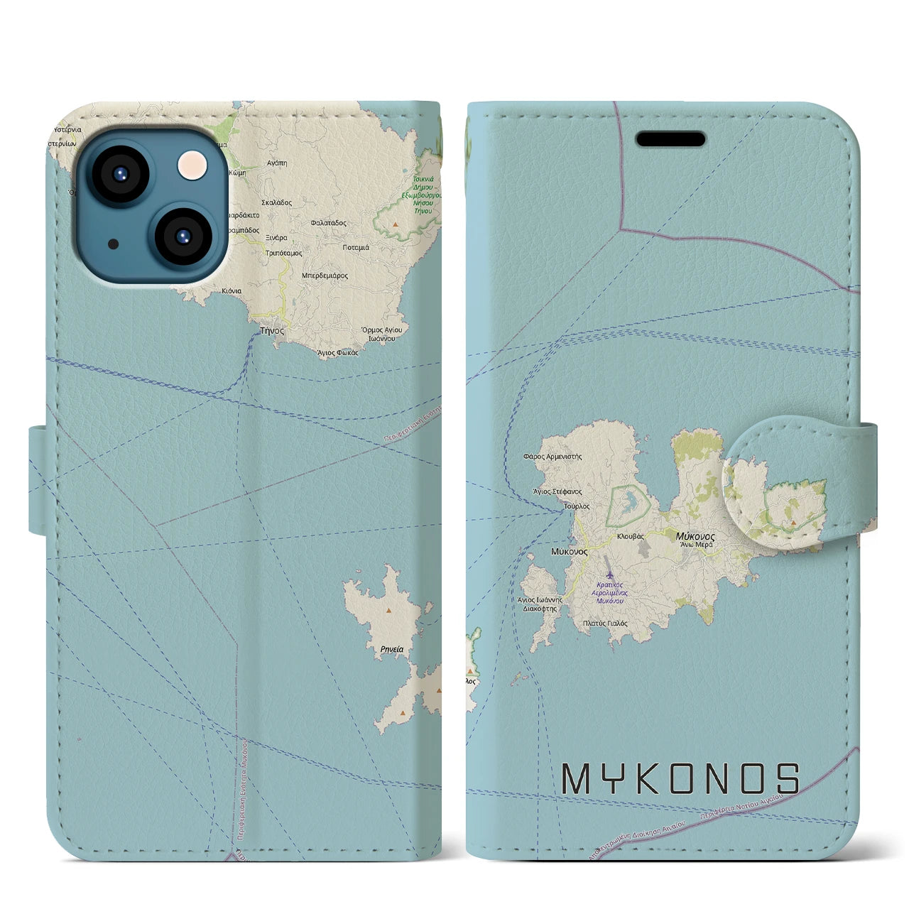 【ミコノス島（ギリシャ）】地図柄iPhoneケース（手帳タイプ）
