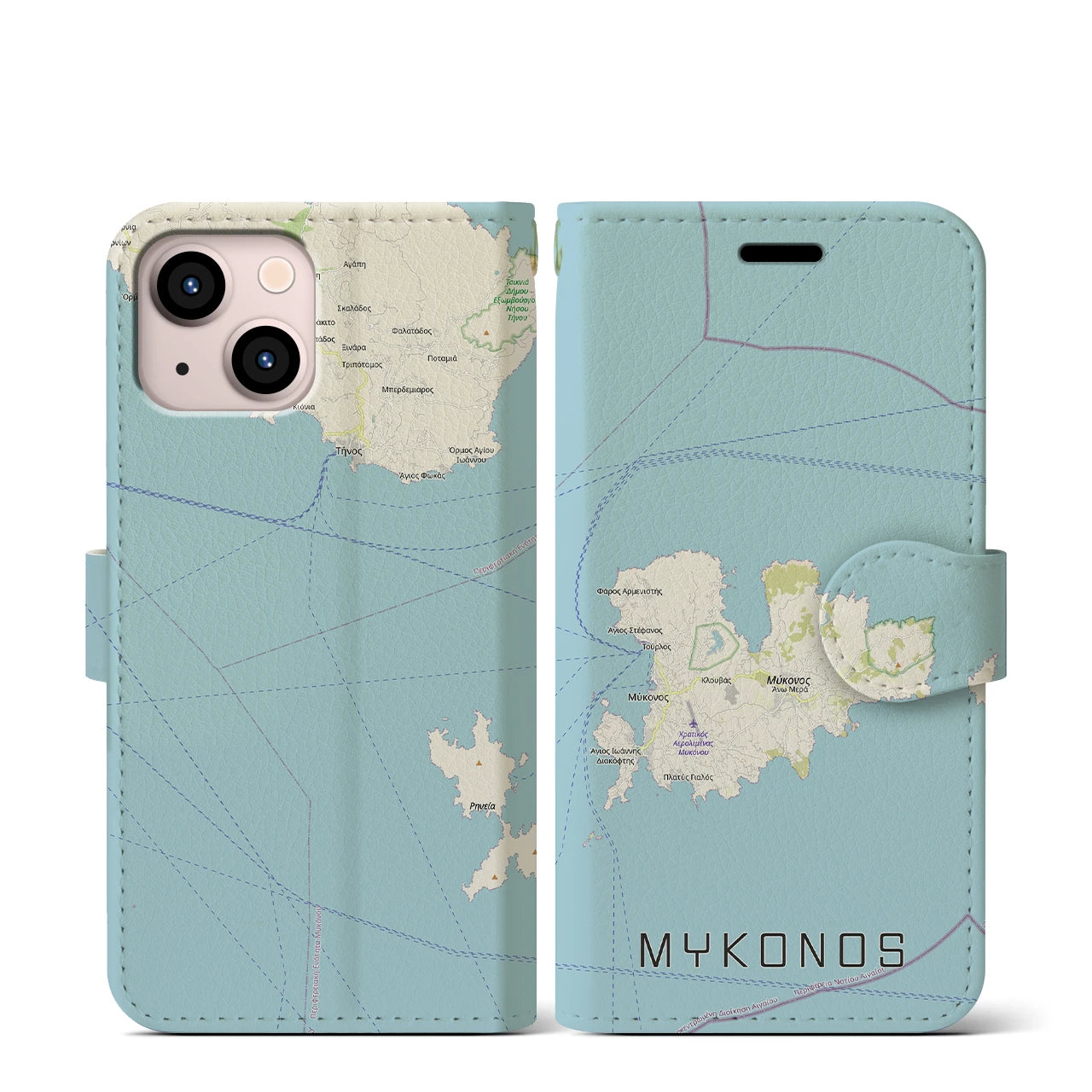 【ミコノス島（ギリシャ）】地図柄iPhoneケース（手帳タイプ）