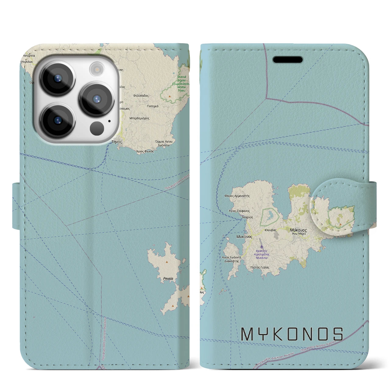 【ミコノス島（ギリシャ）】地図柄iPhoneケース（手帳タイプ）