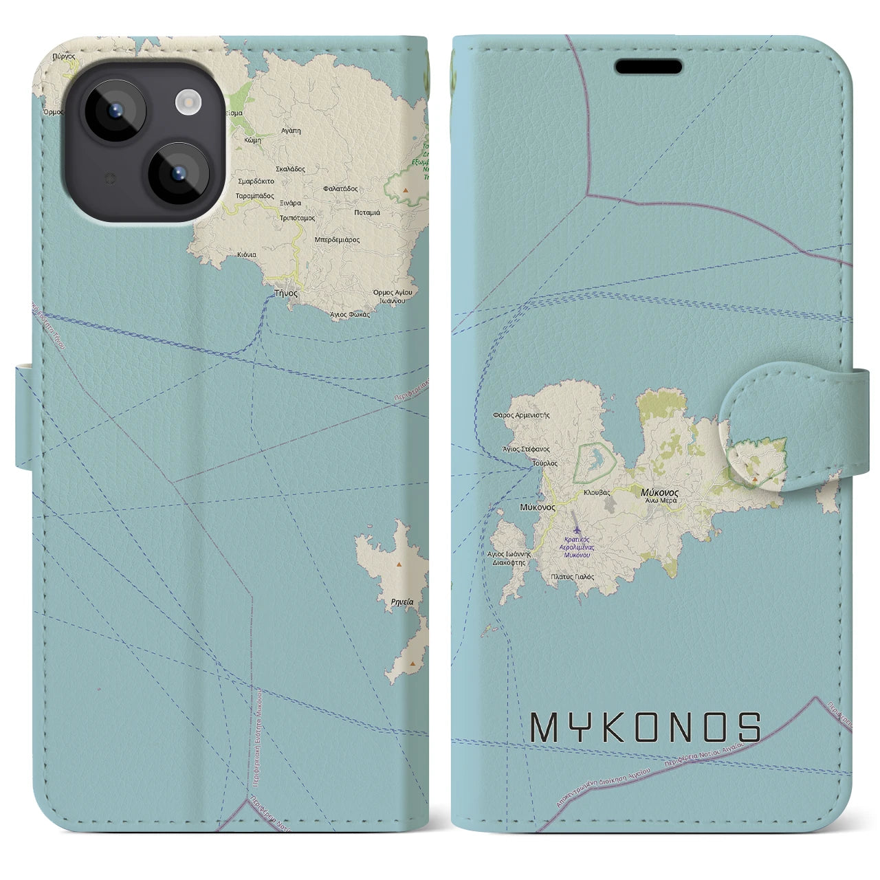 【ミコノス島（ギリシャ）】地図柄iPhoneケース（手帳タイプ）