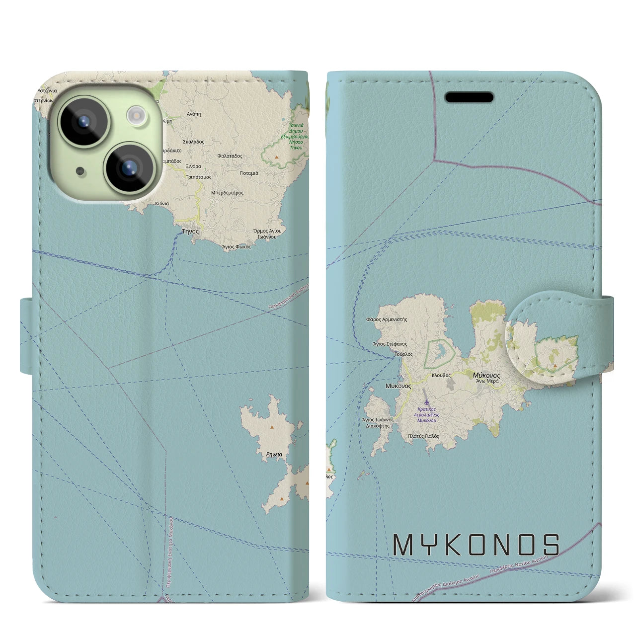 【ミコノス島（ギリシャ）】地図柄iPhoneケース（手帳タイプ）