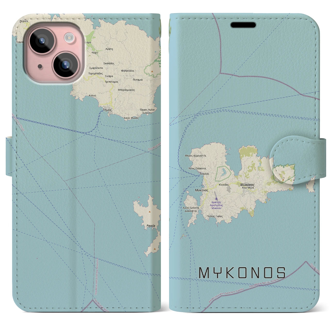 【ミコノス島（ギリシャ）】地図柄iPhoneケース（手帳タイプ）