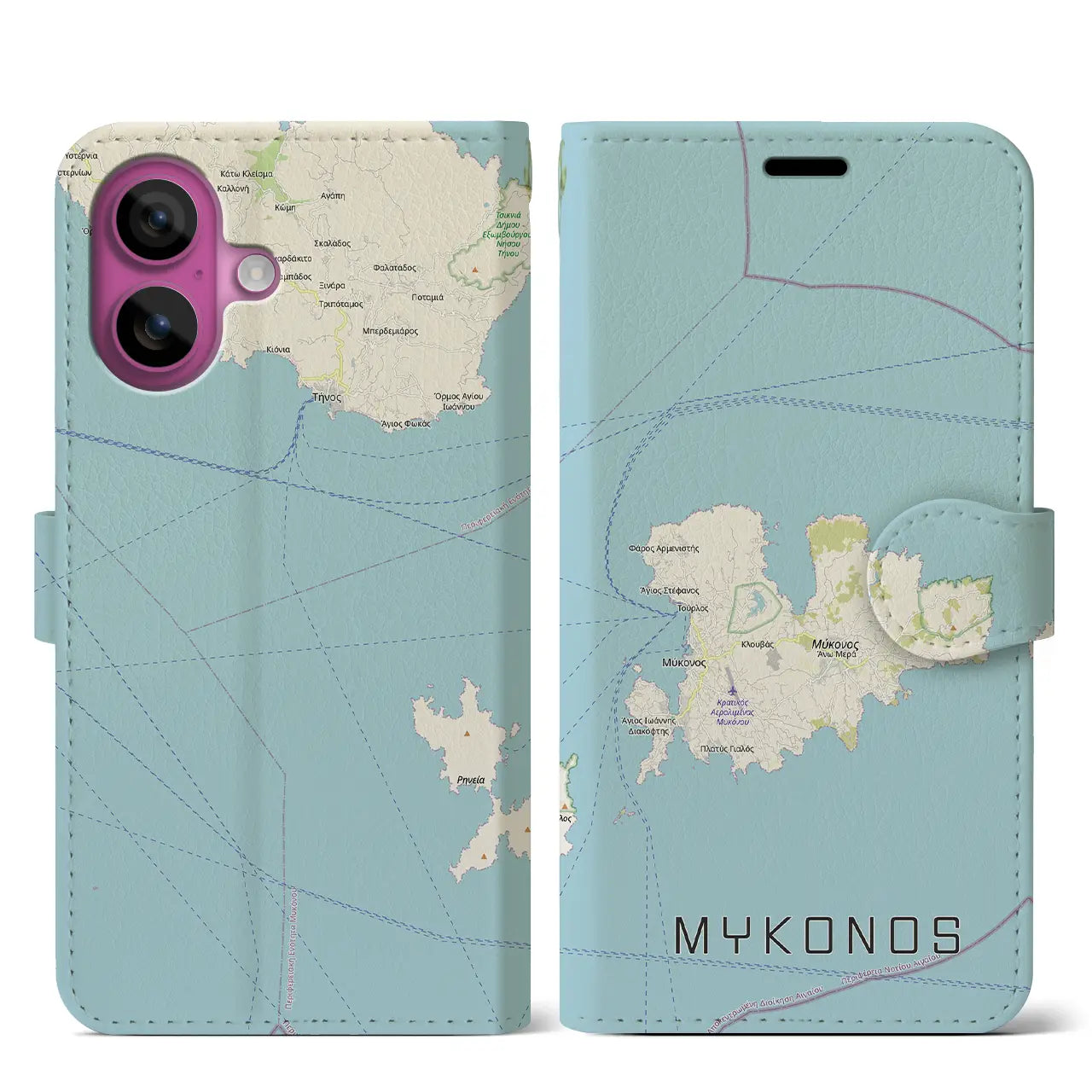 【ミコノス島（ギリシャ）】地図柄iPhoneケース（手帳タイプ）
