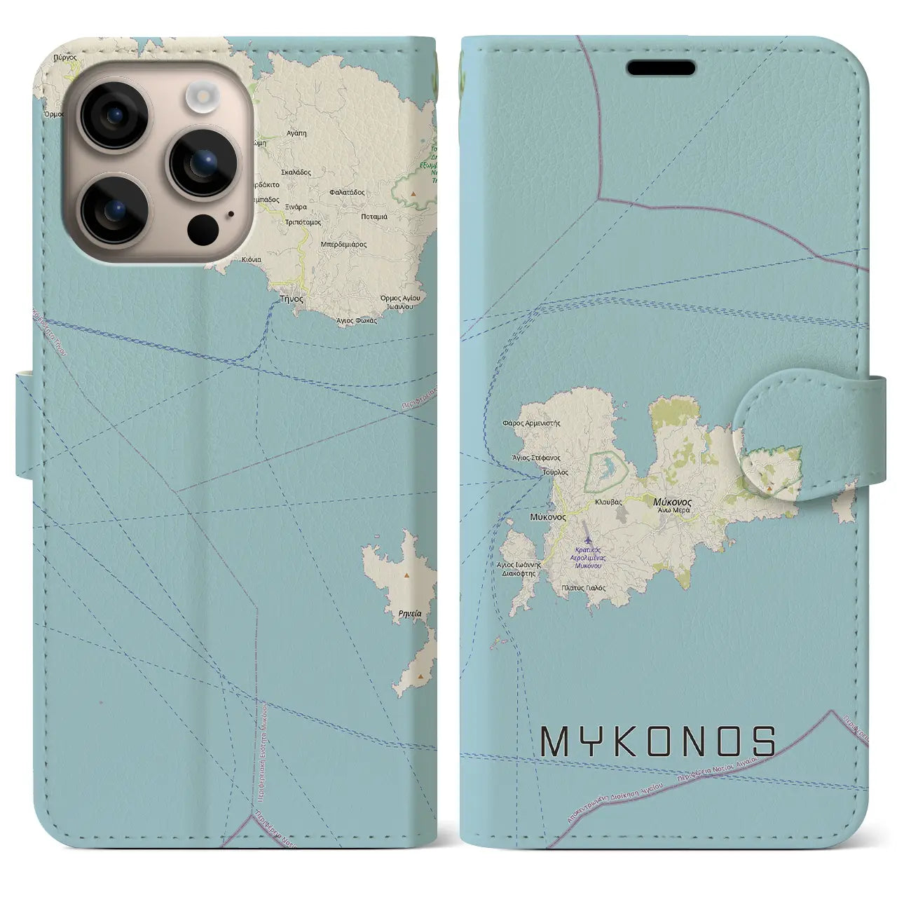 【ミコノス島（ギリシャ）】地図柄iPhoneケース（手帳タイプ）