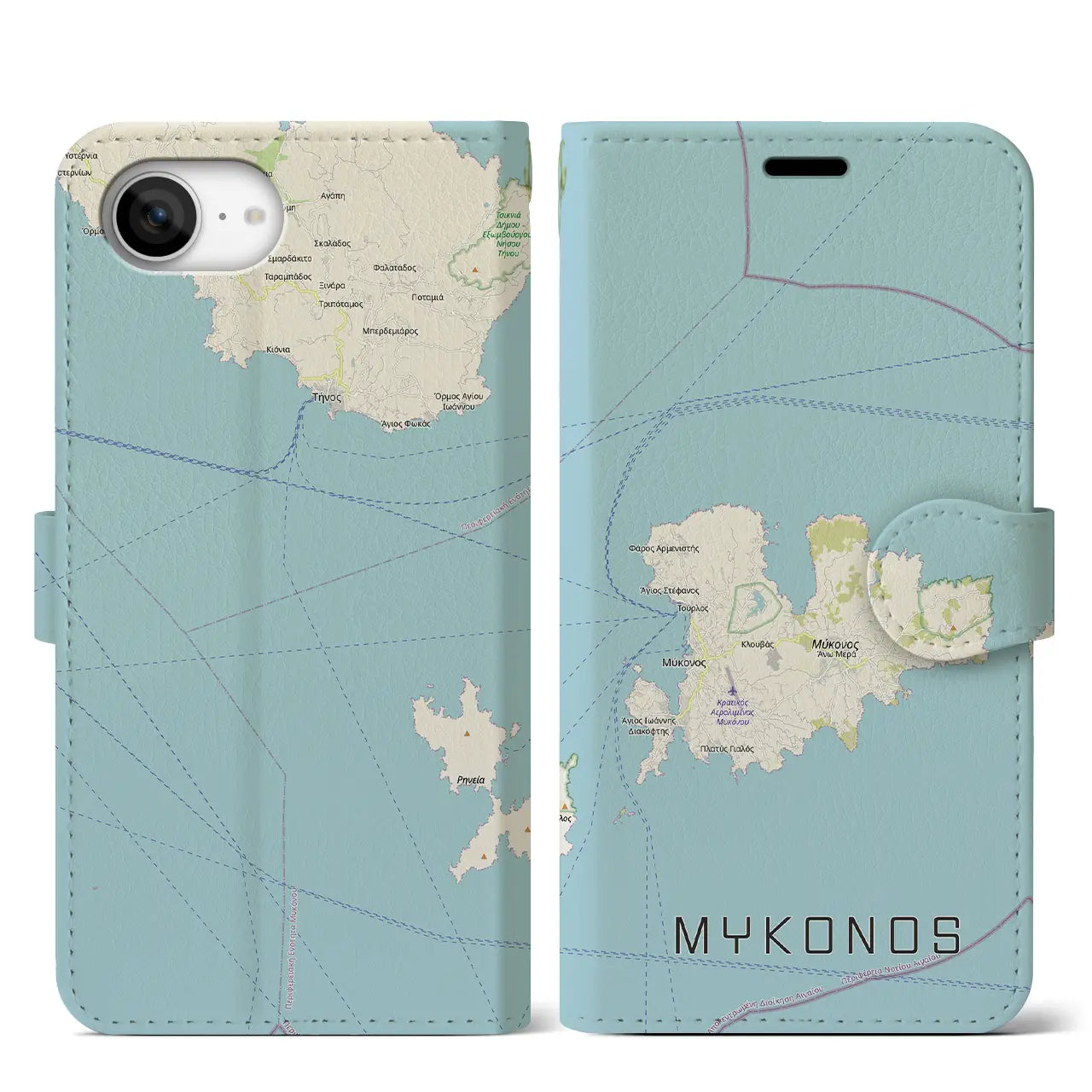 【ミコノス島（ギリシャ）】地図柄iPhoneケース（手帳タイプ）
