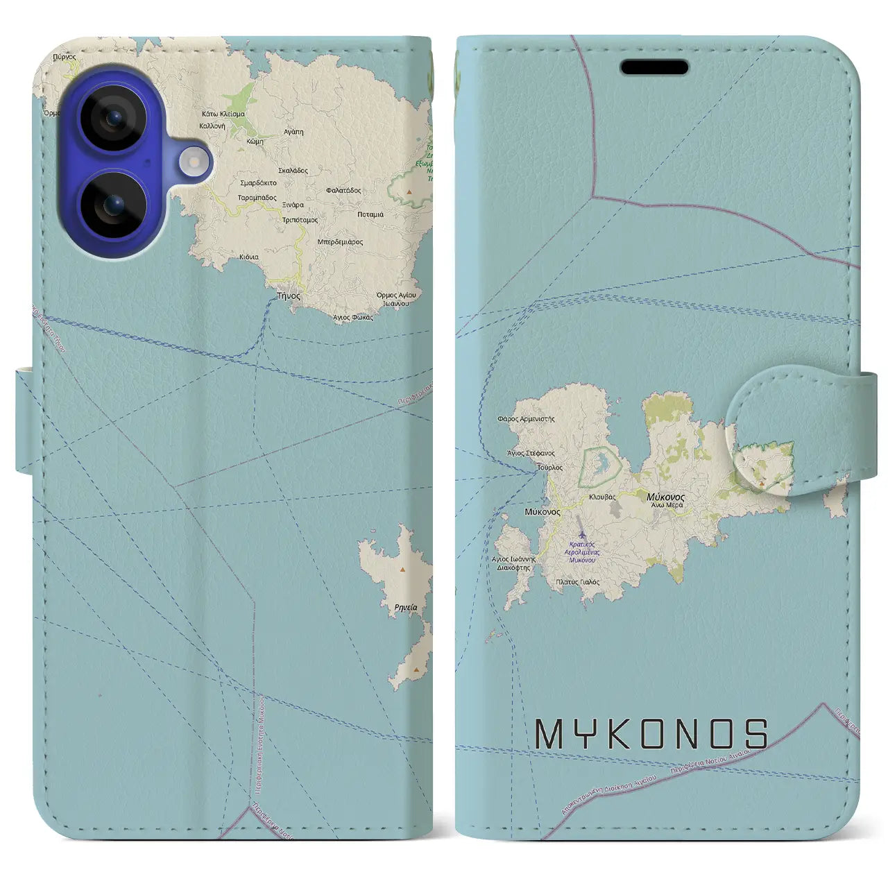【ミコノス島（ギリシャ）】地図柄iPhoneケース（手帳タイプ）