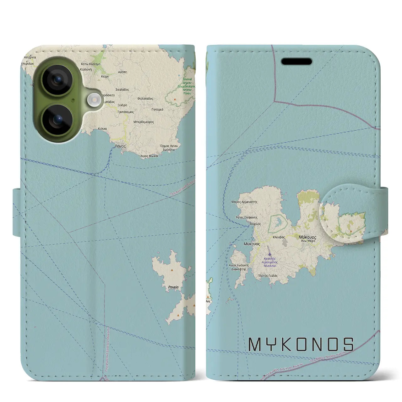 【ミコノス島（ギリシャ）】地図柄iPhoneケース（手帳タイプ）