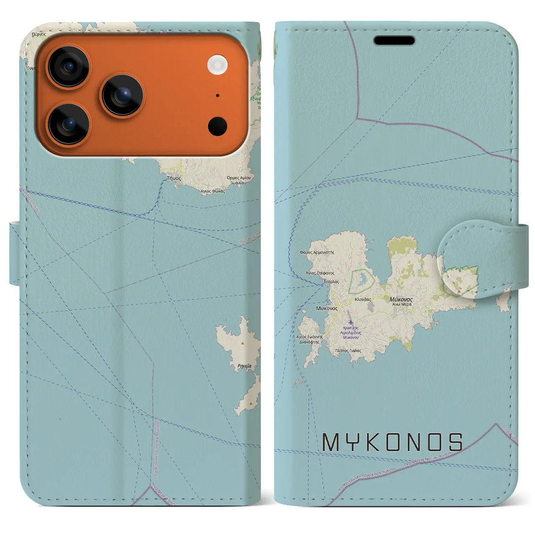 【ミコノス島（ギリシャ）】地図柄iPhoneケース（手帳タイプ）モノトーン・iPhone 17 Pro Max 用