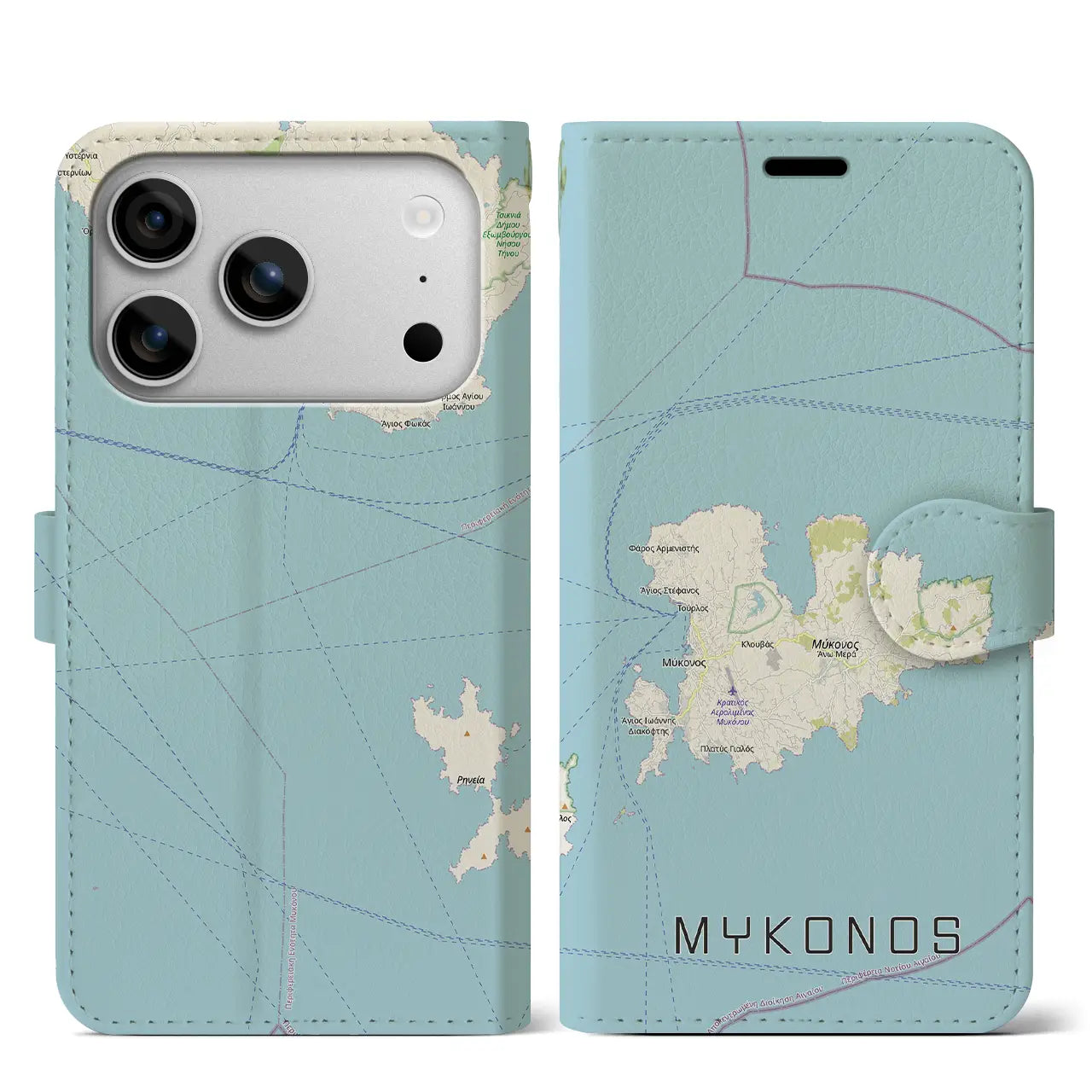 【ミコノス島（ギリシャ）】地図柄iPhoneケース（手帳タイプ）ナチュラル・iPhone 17 Pro Max 用