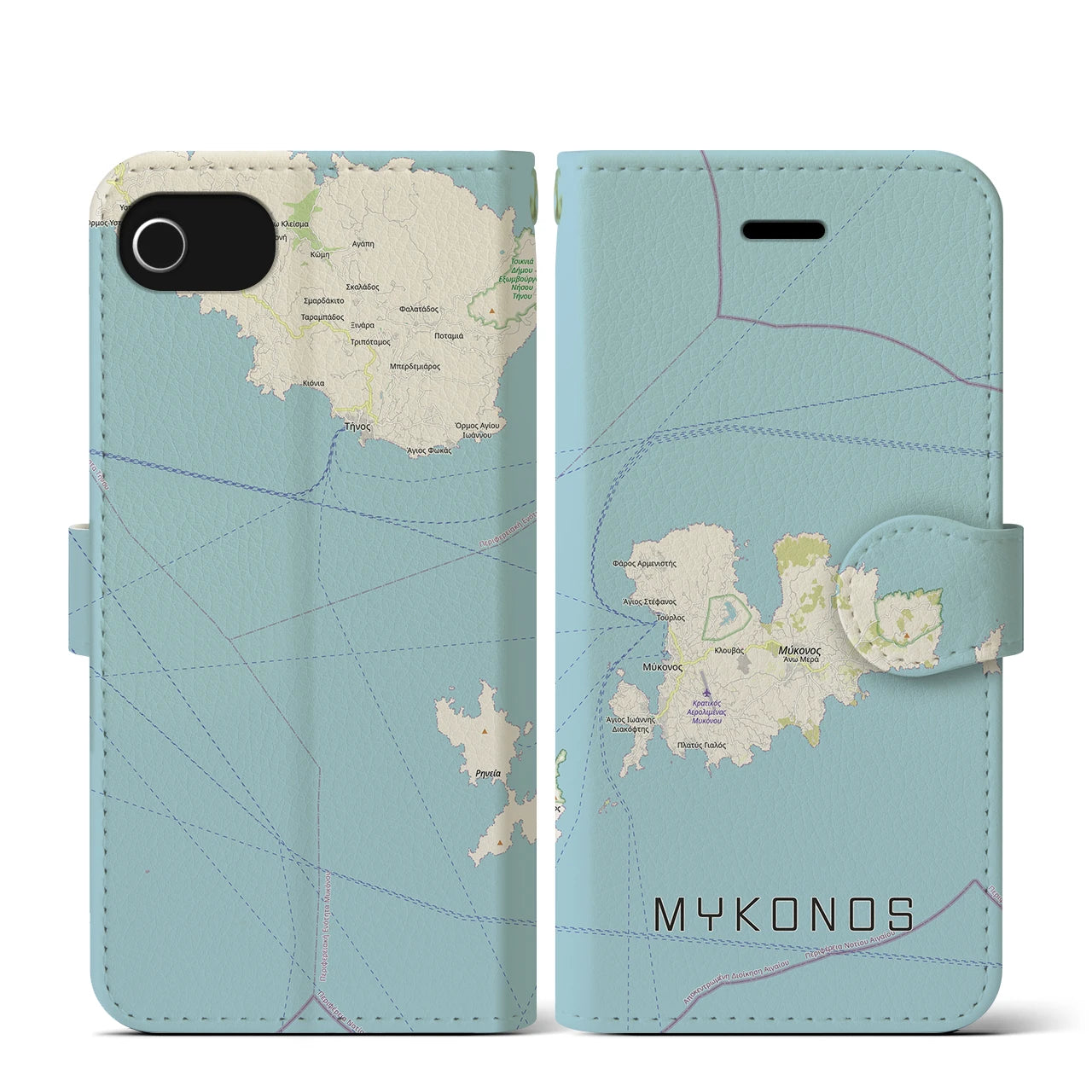 【ミコノス島（ギリシャ）】地図柄iPhoneケース（手帳タイプ）