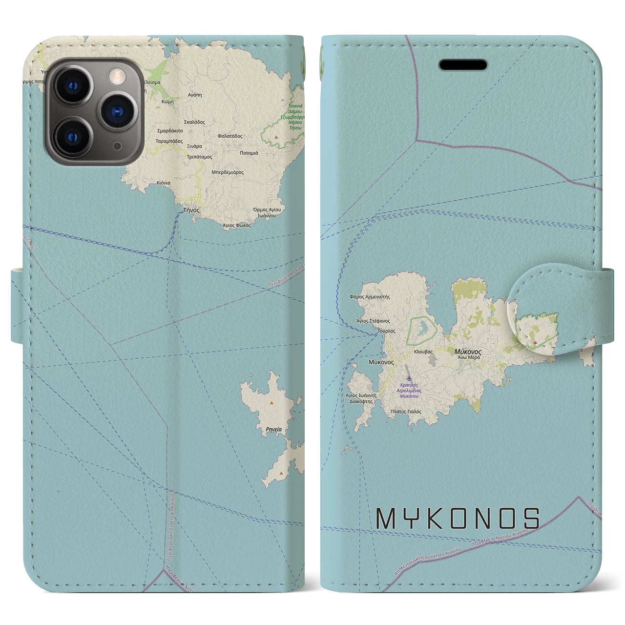 【ミコノス島（ギリシャ）】地図柄iPhoneケース（手帳タイプ）