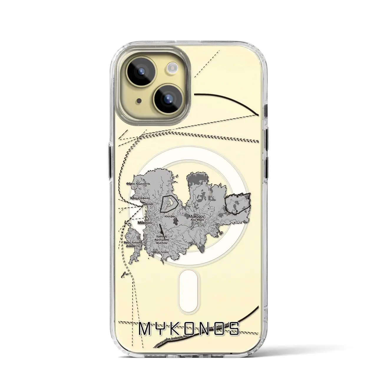 【ミコノス島（ギリシャ）】地図柄iPhoneケース（MagSafeタイプ）