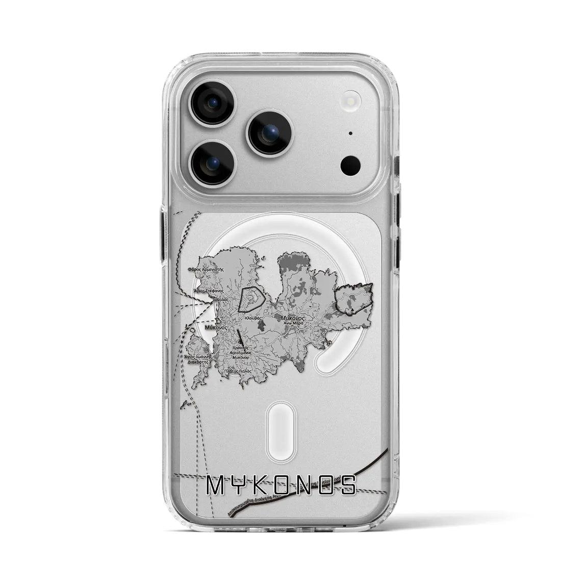 【ミコノス島（ギリシャ）】地図柄iPhoneケース（MagSafeタイプ）モノトーン・iPhone 17 Pro Max 用