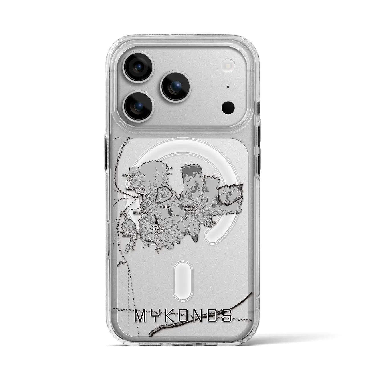 【ミコノス島（ギリシャ）】地図柄iPhoneケース（MagSafeタイプ）モノトーン・iPhone 17 Pro Max 用