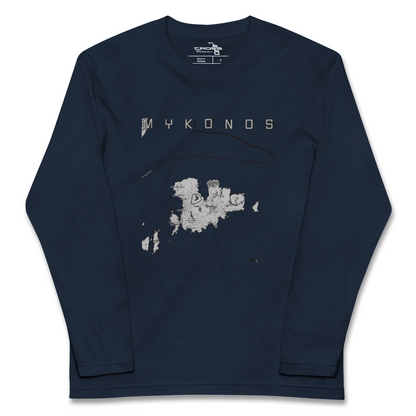 【ミコノス島（ギリシャ）】地図柄ロングスリーブTシャツ