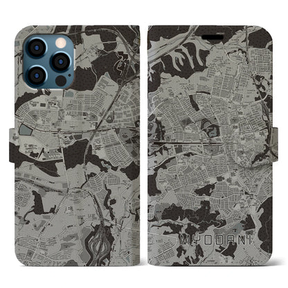 【名谷（兵庫県）】地図柄iPhoneケース（手帳タイプ）モノトーン・iPhone 12 / 12 Pro 用