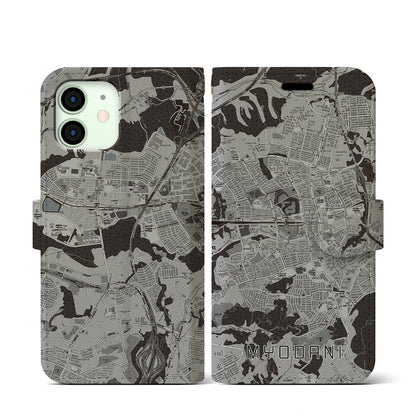 【名谷（兵庫県）】地図柄iPhoneケース（手帳タイプ）モノトーン・iPhone 12 mini 用