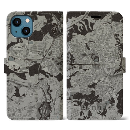 【名谷（兵庫県）】地図柄iPhoneケース（手帳タイプ）モノトーン・iPhone 13 用