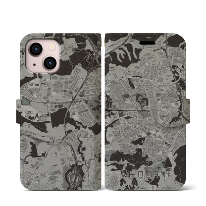 【名谷（兵庫県）】地図柄iPhoneケース（手帳タイプ）モノトーン・iPhone 13 mini 用