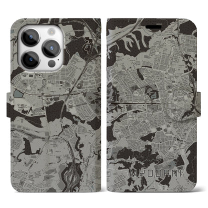 【名谷（兵庫県）】地図柄iPhoneケース（手帳タイプ）モノトーン・iPhone 14 Pro 用