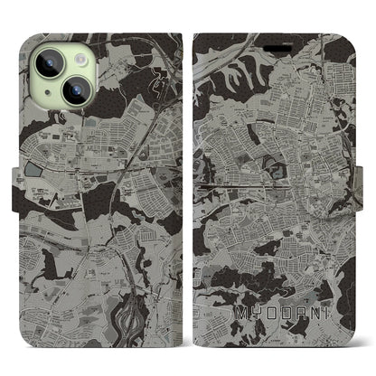 【名谷（兵庫県）】地図柄iPhoneケース（手帳タイプ）モノトーン・iPhone 15 用