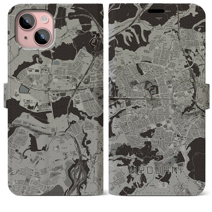 【名谷（兵庫県）】地図柄iPhoneケース（手帳タイプ）モノトーン・iPhone 15 Plus 用