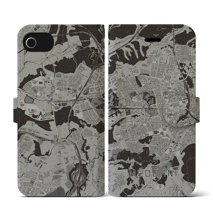 【名谷（兵庫県）】地図柄iPhoneケース（手帳タイプ）モノトーン・iPhone SE（第3 / 第2世代） / 8 / 7 / 6s / 6 用