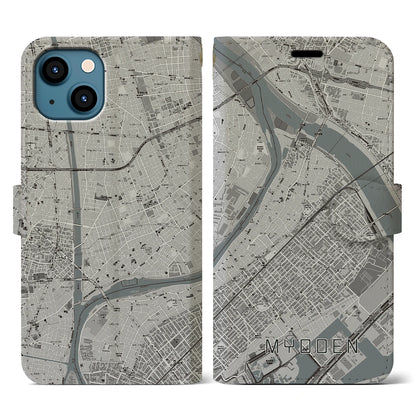 【妙典（千葉県）】地図柄iPhoneケース（手帳タイプ）モノトーン・iPhone 13 用