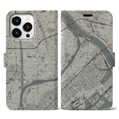 【妙典（千葉県）】地図柄iPhoneケース（手帳タイプ）モノトーン・iPhone 13 Pro 用