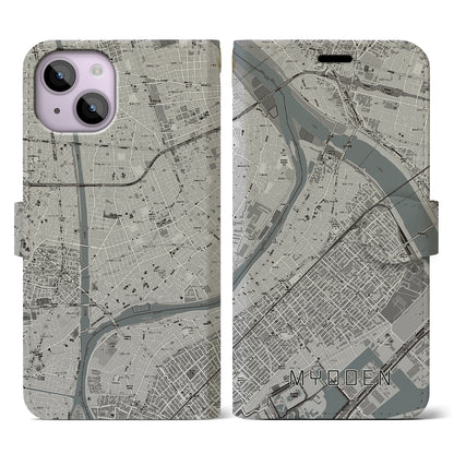 【妙典（千葉県）】地図柄iPhoneケース（手帳タイプ）モノトーン・iPhone 14 用