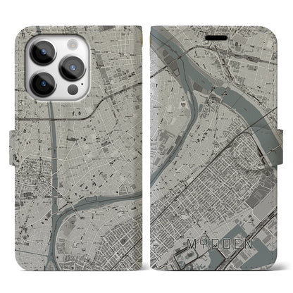 【妙典（千葉県）】地図柄iPhoneケース（手帳タイプ）モノトーン・iPhone 14 Pro 用