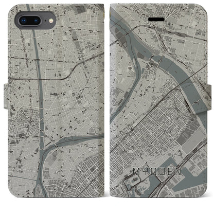【妙典（千葉県）】地図柄iPhoneケース（手帳タイプ）モノトーン・iPhone 8Plus /7Plus / 6sPlus / 6Plus 用